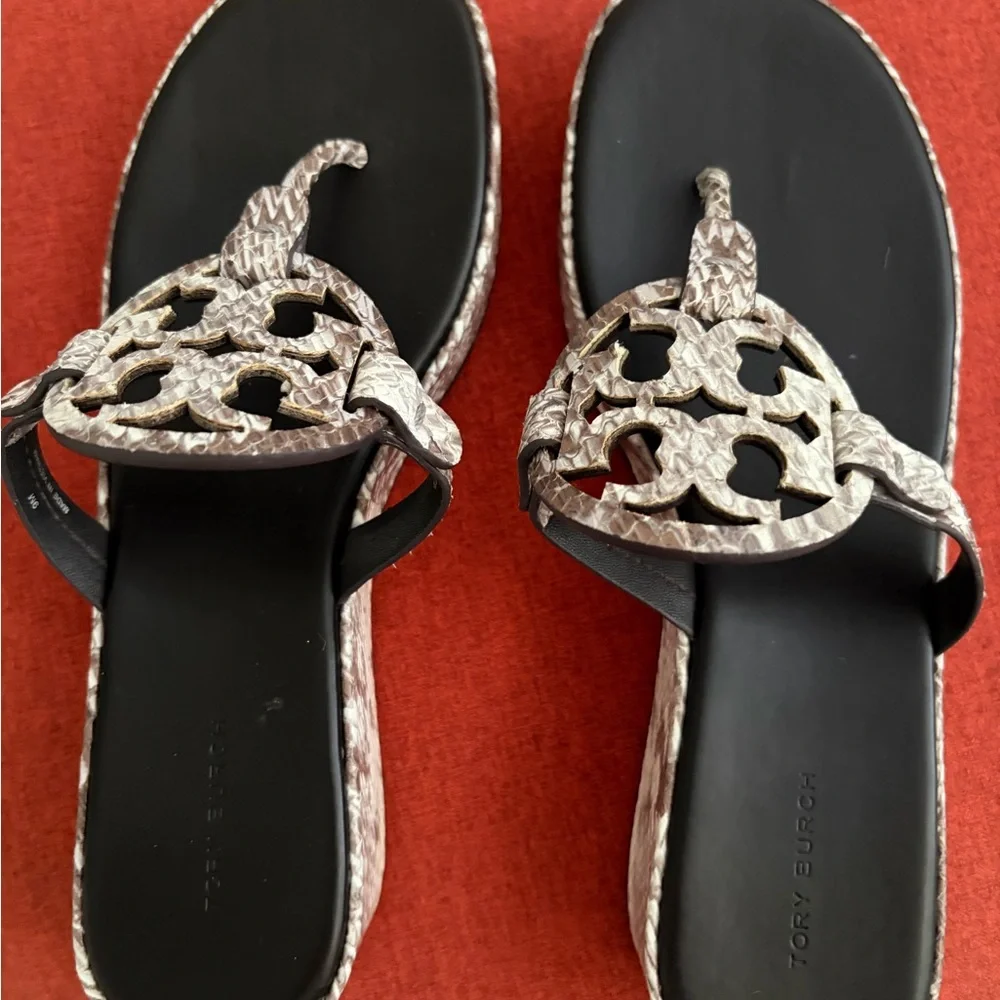 Tory Burch Snake Printed Miller Platform Thong Sandals